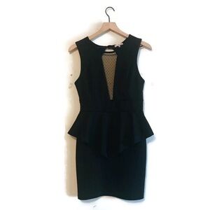 Charlotte Russe Black Bodycon Mesh Plunge Sleeveless Skirted Dress Size Medium